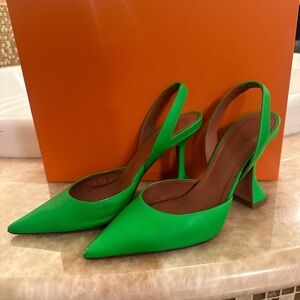 Amina Muaddi Neon Green slingback